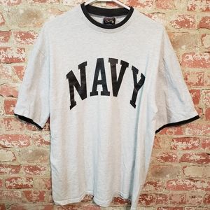 Retro Navy Ringer Tee on a Soffes in Large